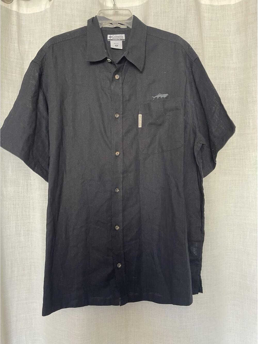 Columbia Sport Lodge Shirt Black Linen Blend Short Sleeve Mens XL